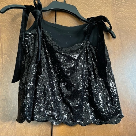 In loom Black Sequin Crop Top with Velvet Ties at The Shoulders. Lined NWT❤️ - Picture 2 of 9